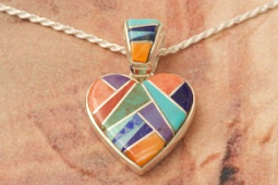 Calvin Begay Genuine Gemstones Sterling Silver Heart Pendant